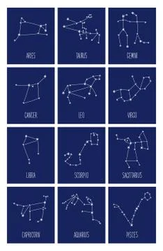 Cute background with schematic hand drawn zodiac constellations 库存插图