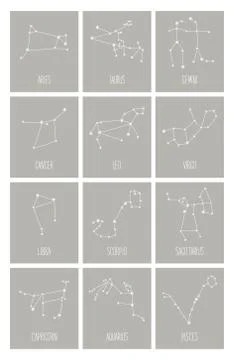 Cute background with schematic hand drawn zodiac constellations 库存插图