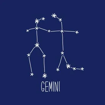 Cute background with schematic hand drawn zodiac constellation of gemini Stock Illustration