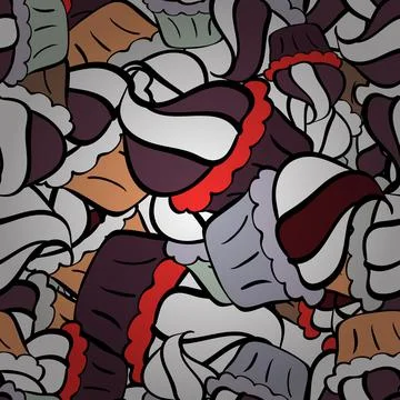 Cute background. White, brown and black on colors. Doodles pattern. Seamless pat Illustrazione stock