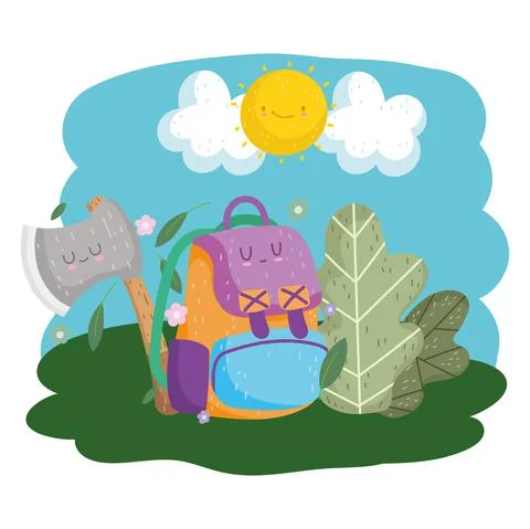 Cute backpack axe leafs Illustrazione stock