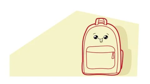 Cute backpack cartoon comic character with smiling face happy emoji kawaii hand イラスト素材