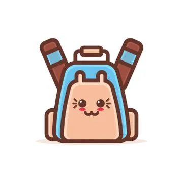 Cute backpack cartoon comic character with smiling face happy emoji kawaii style イラスト素材
