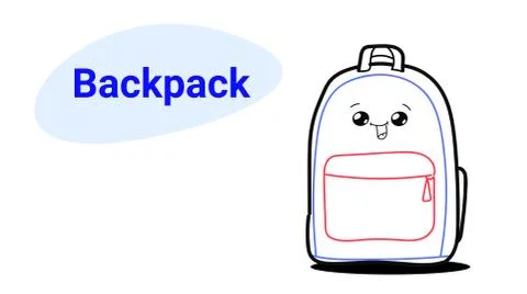 Cute backpack cartoon comic character with smiling face happy emoji kawaii hand イラスト素材