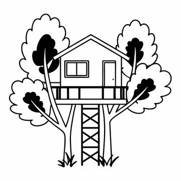 Cute Backyard Treehouse Flat Icon Stock Illustration