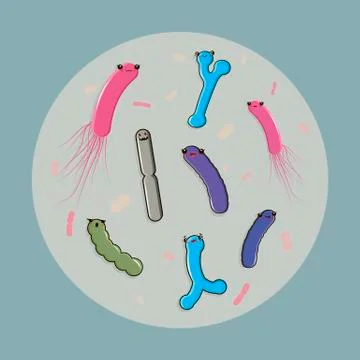 Cute bacteria set. Funny characters. 스톡 일러스트