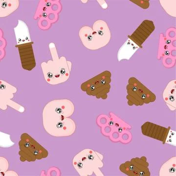 Cute Bad guy Pattern seamless. Bully cartoon background. Funny kawaii Shit an Stock Illustration