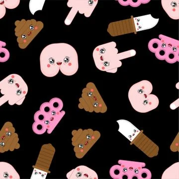 Cute Bad guy Pattern seamless. Bully cartoon background. Funny kawaii Shit an Stock Illustration