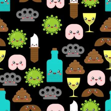 Cute Bad Pattern seamless. Bully cartoon background. Funny kawaii Shit and as Stock Illustration