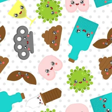 Cute Bad Pattern seamless. Bully cartoon background. Funny kawaii Shit and as Stock Illustration