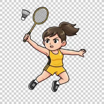 Cute Badminton Player Jumping Smash Cartoon Stock Illustration