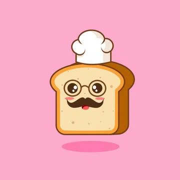 Cute Baker moustache Bread Cartoon Vector Illustration mascot Stock Illustration
