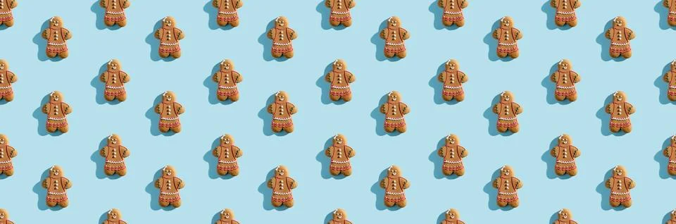 Cute bakery pattern happy gingerbread man Stock Photos
