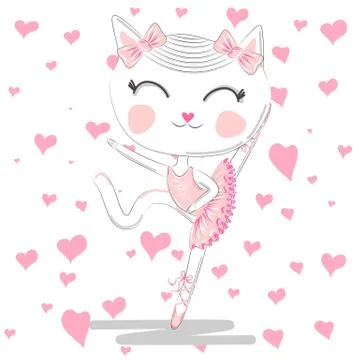 Cute ballerina cat dancing ballet in pink tutu Stock Illustration