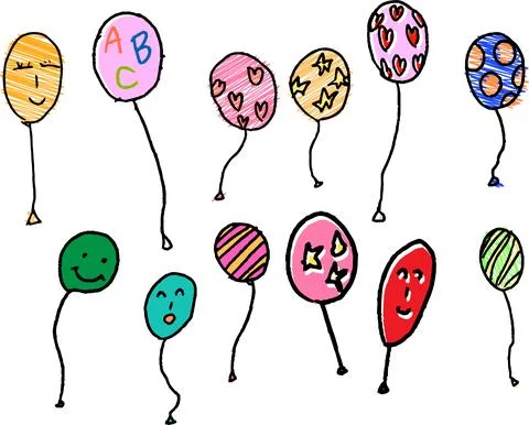Cute balloon scribble drawn by a child set Stock Illustration