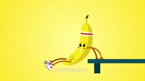 Cute Banana doing reverse push up. Funny Banana character workingout loop Stock Footage 132815369