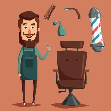 Cute barber character. Cartoon vector illustration Stock Illustration