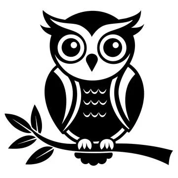 Cute barn owl perched on branch flat design vector illustration Stock Illustration