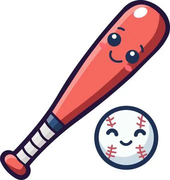 Cute baseball bat and ball characters icon Stock Illustration