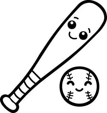 Cute baseball bat ball coloring page icon Stock Illustration