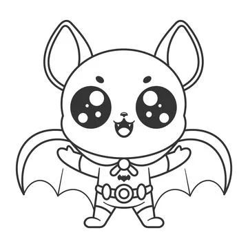 Cute bat becomes a hero, for coloring Stock Illustration
