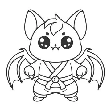 Cute bat doing martial arts stance, for coloring Stock Illustration