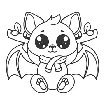 Cute bat hanging from a tree branch, for coloring Stock Illustration