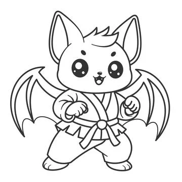 Cute bat prepares to learn martial arts, for coloring Stock Illustration