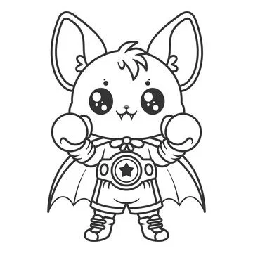 Cute bat ready to do boxing, for coloring Stock Illustration
