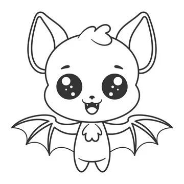 Cute bat standing and flapping its wings, for coloring Stock Illustration