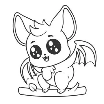 Cute bat on a tree branch, for coloring Stock Illustration