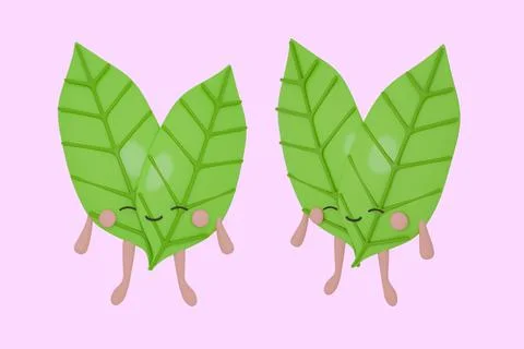Cute bay leaf in cartoon style. 3d render illustration. Stock Illustration