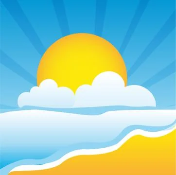 Cute beach with sea and sun vector illustration. summer Illustrazione stock