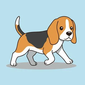 Cute Beagle Dog Walking in Flat Design Vector Illustration Stock Illustration