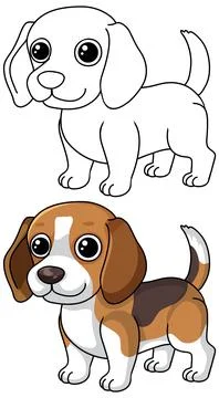 Cute Beagle Puppy Vector Illustration and Coloring Page Outline Stock Illustration