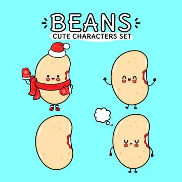 Cute bean characters set with different emotions and winter clothing Stock-Illustration