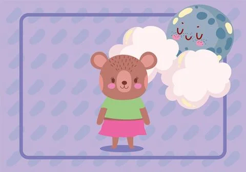 Cute bear and moon Ilustração Stock