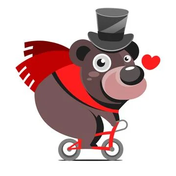 Cute bear and rabbit with bicycle. Circus show illustration. T-shirt graphics Stock Illustration