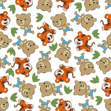 Cute bear and tiger runs in Africa Funny Kid Graphic Illustration Stock Illustration
