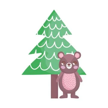 Cute bear and tree pine happy christmas Stock Illustration
