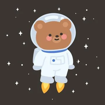 Cute Bear Astronaut Floating in Space with Rocket Boots Stock Illustration