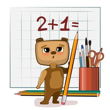 Cute Bear baby is trying to count. Studying numbers and counting. Funny anima Stock Illustration