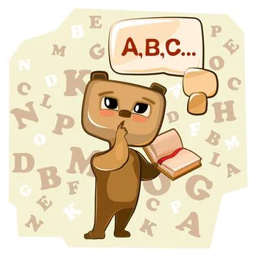 Cute Bear baby is trying to count. Studying numbers and counting. Funny anima Stock Illustration