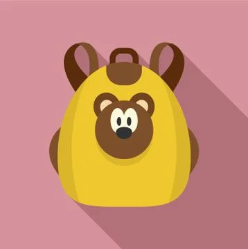 Cute bear backpack icon, flat style Stock Illustration