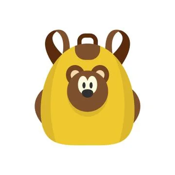 Cute bear backpack icon, flat style Stock Illustration