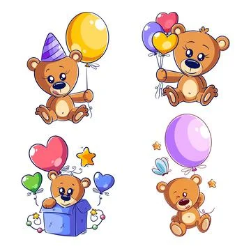 Cute bear with balloon, hand drawn style set Stock-Illustration