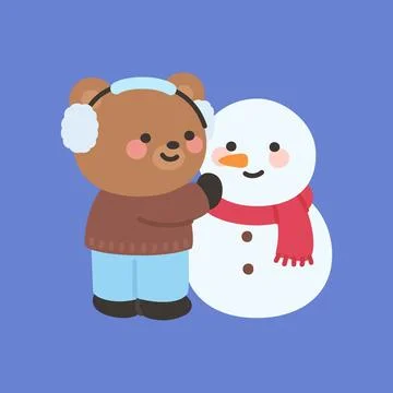 A cute bear building a snowman Ilustración de archivo