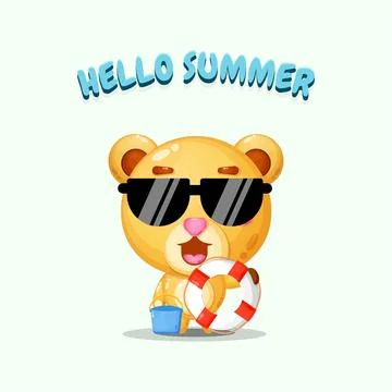 Cute bear carrying a float with summer greetings Stock Illustration