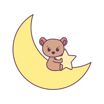 Cute bear cartoon and moon vector design Ilustração Stock