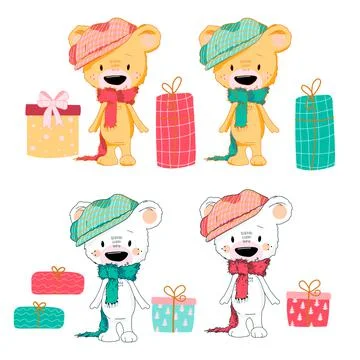 Cute bear cartoon with gift boxes Stock Illustration